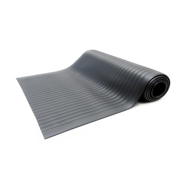 Antifatigue Mat, 10 ft. L x 3 ft. W, 3/8 in Thickness, Ribbed, Black